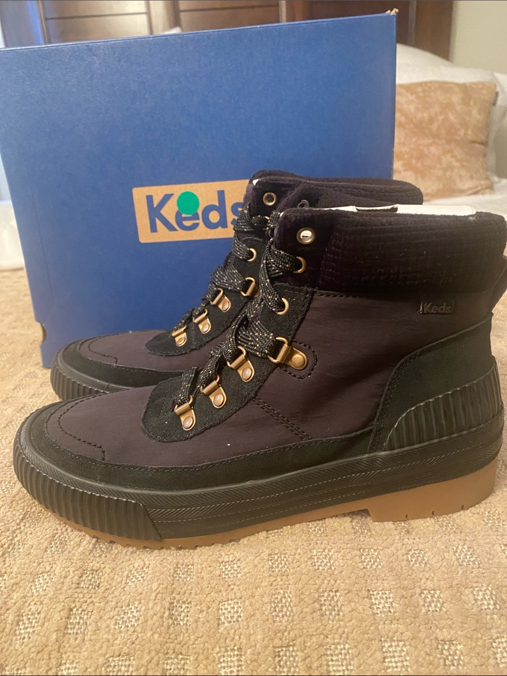 Keds Women Black and Brown High-Top Lace-Up Boots